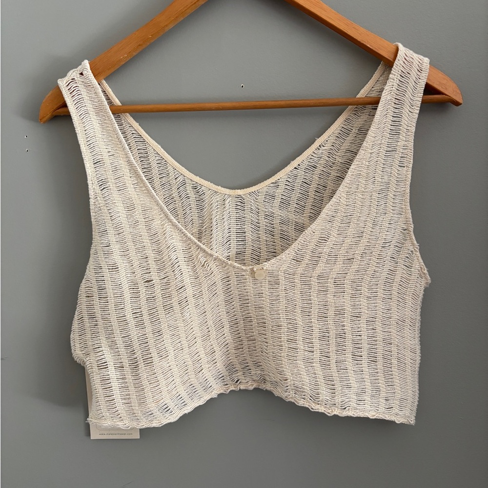 Malai Collection Cream Open Weave Cropped Tank Top